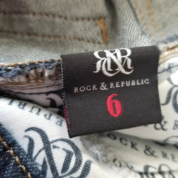 Rock & Republic Women's Berlin Straight Jeans 6 Blue Denim Logo Cotton Pockets - Picture 7 of 11